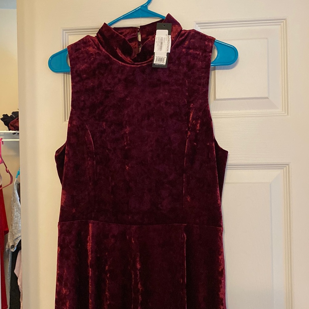 NWT lulu velvet maroon dress. Has a high neck and slit on side.Never worn